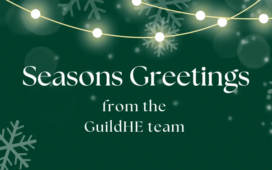Gif with snow falling. Seasons greetings from the GuildHE team