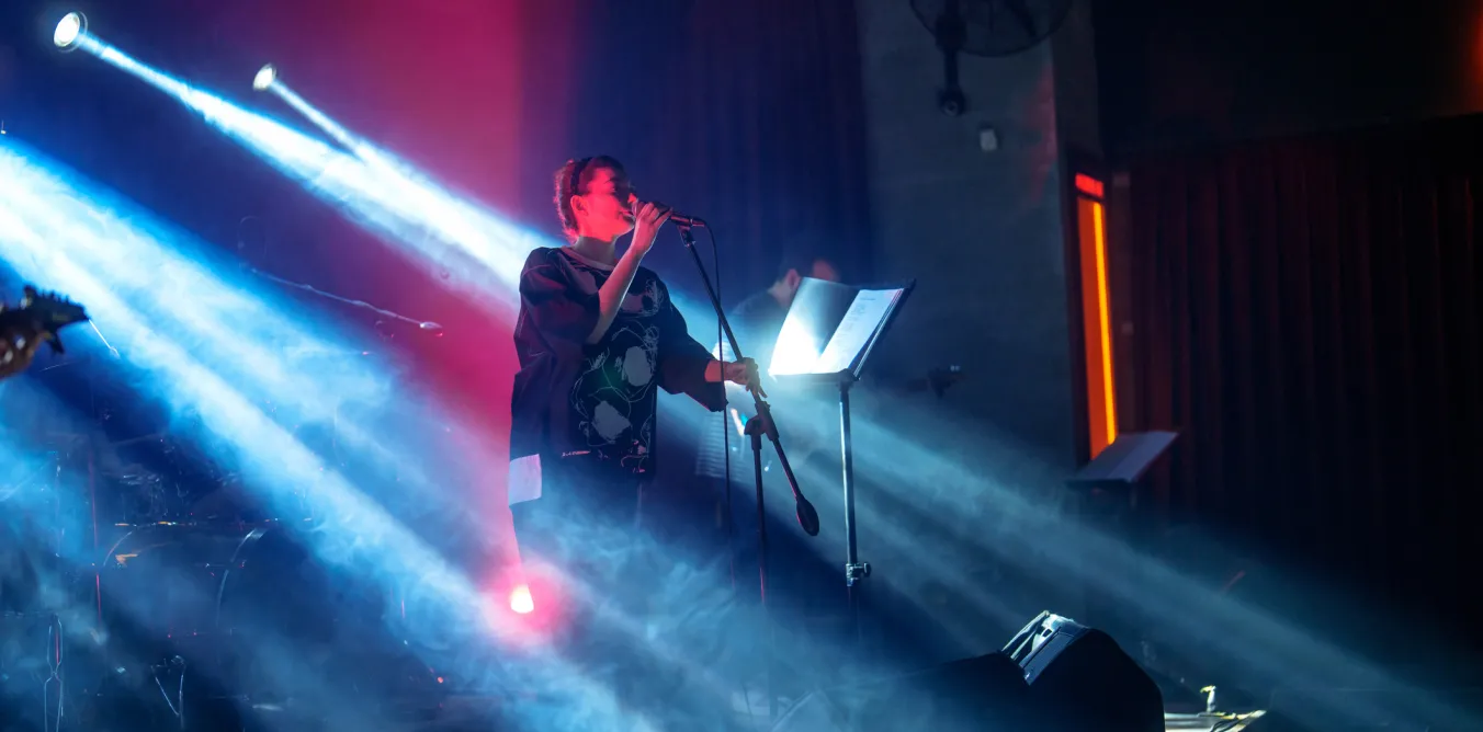 Photo of performer on a stage