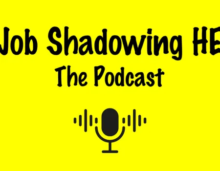 Job shadowing HE podcast with graphic of microphone